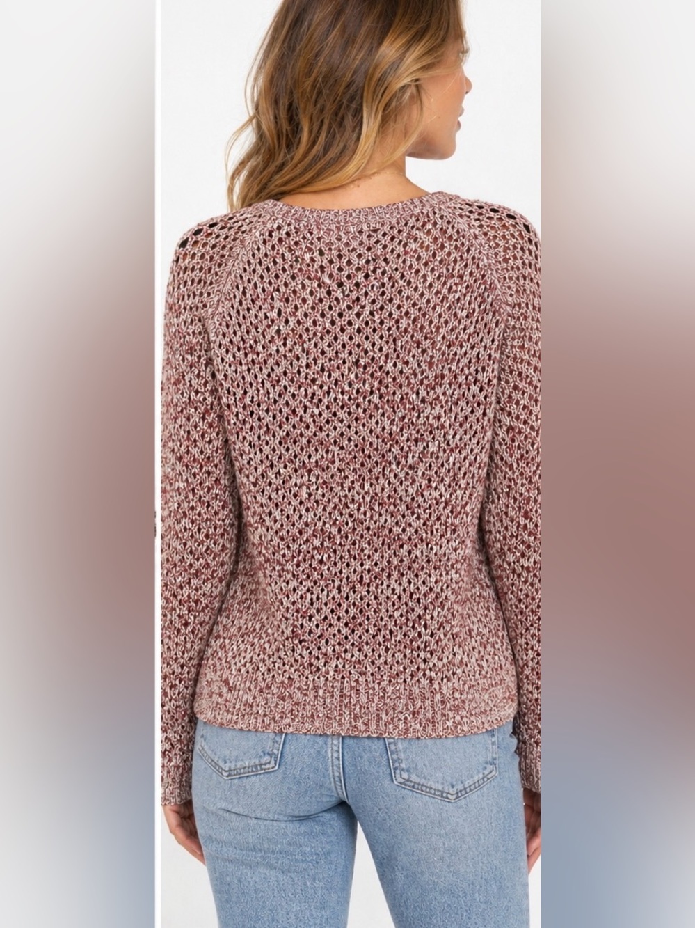 Maison Scotch Open Knit Sweater Womens M Dark Pink Button Shoulder Cotton Blend - Picture 2 of 12